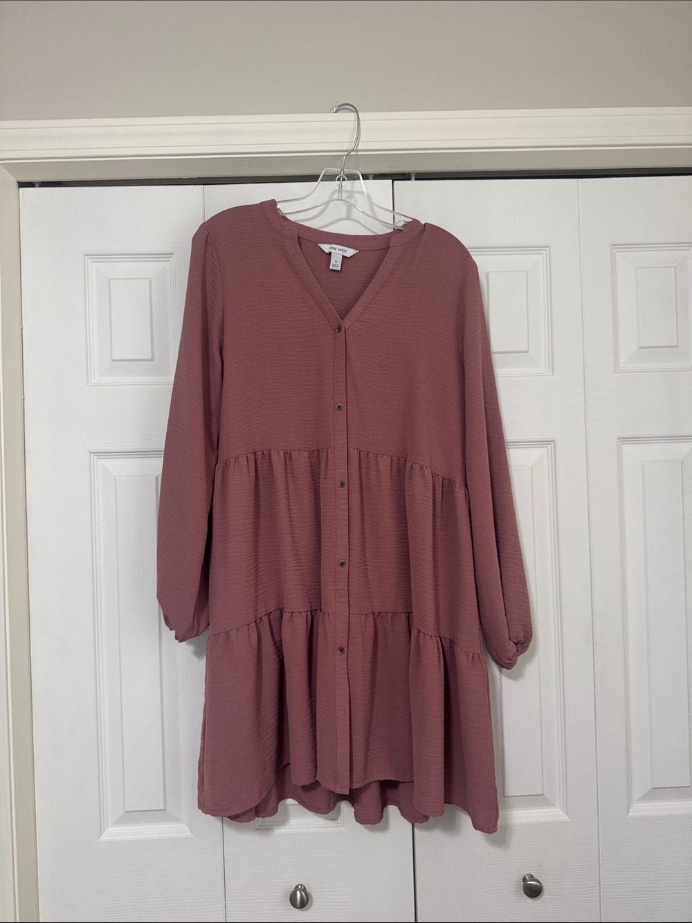 Nine West Dusty Rose Tiered Button-Front Maxi Dress